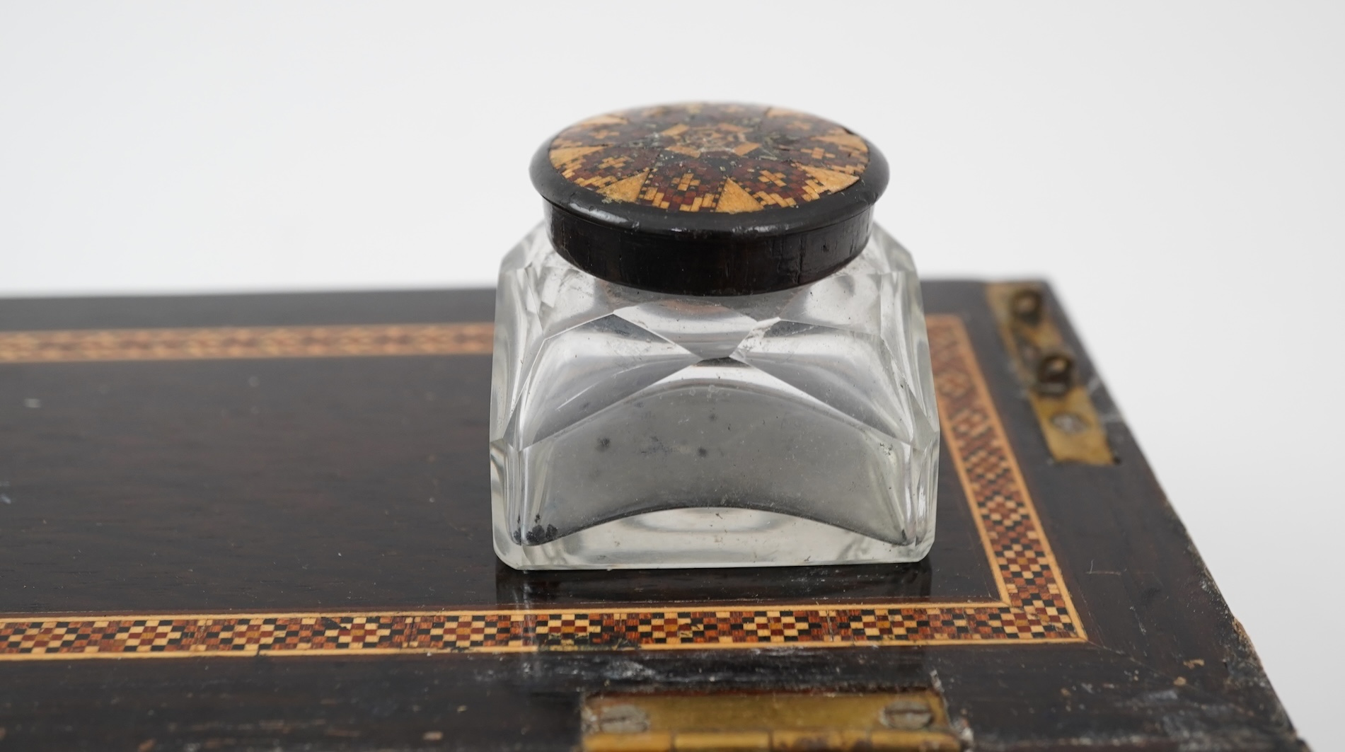 A Tunbridge ware rosewood writing slope, mid 19th century